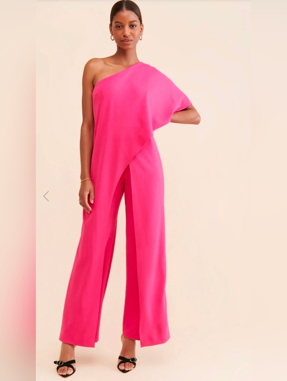 Adrianna Papell Pink One Shoulder Draped Jumpsuit Size 0 NWT Barbiecore Formal